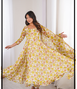 Yellow printed georgette anarkali kurti