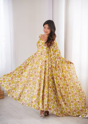 Yellow printed georgette anarkali kurti 4