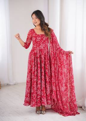 Red printed georgette anarkali kurti 2