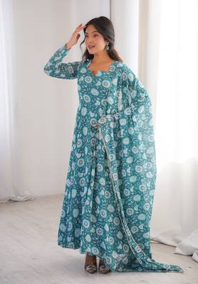 Sky blue printed georgette anarkali kurti 1