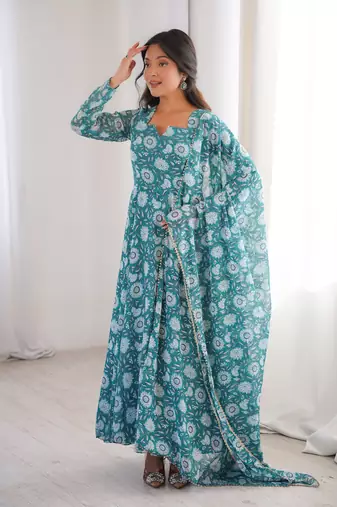 Sky blue printed georgette anarkali kurti