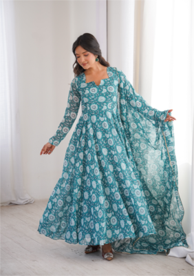 Sky blue printed georgette anarkali kurti 3