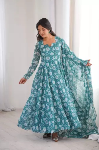Sky blue printed georgette anarkali kurti