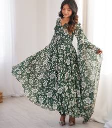 Green printed georgette anarkali kurti