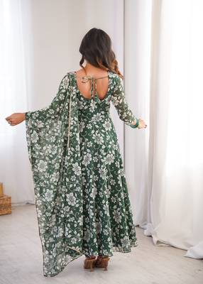Green printed georgette anarkali kurti 4