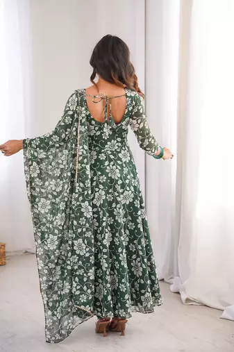 Green printed georgette anarkali kurti