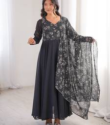 Black printed georgette anarkali kurti