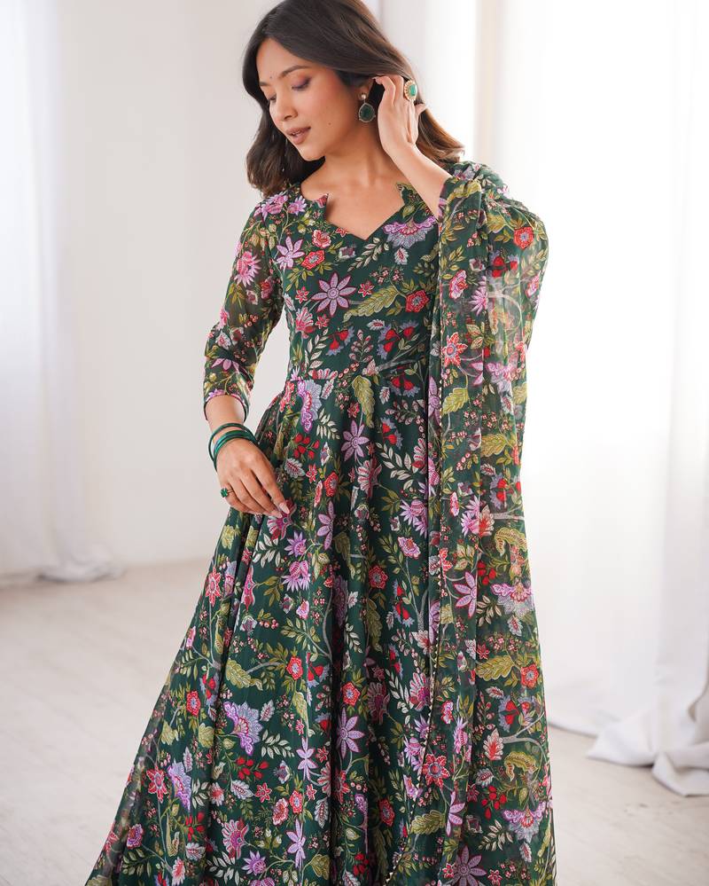 Multicolor printed georgette anarkali kurti