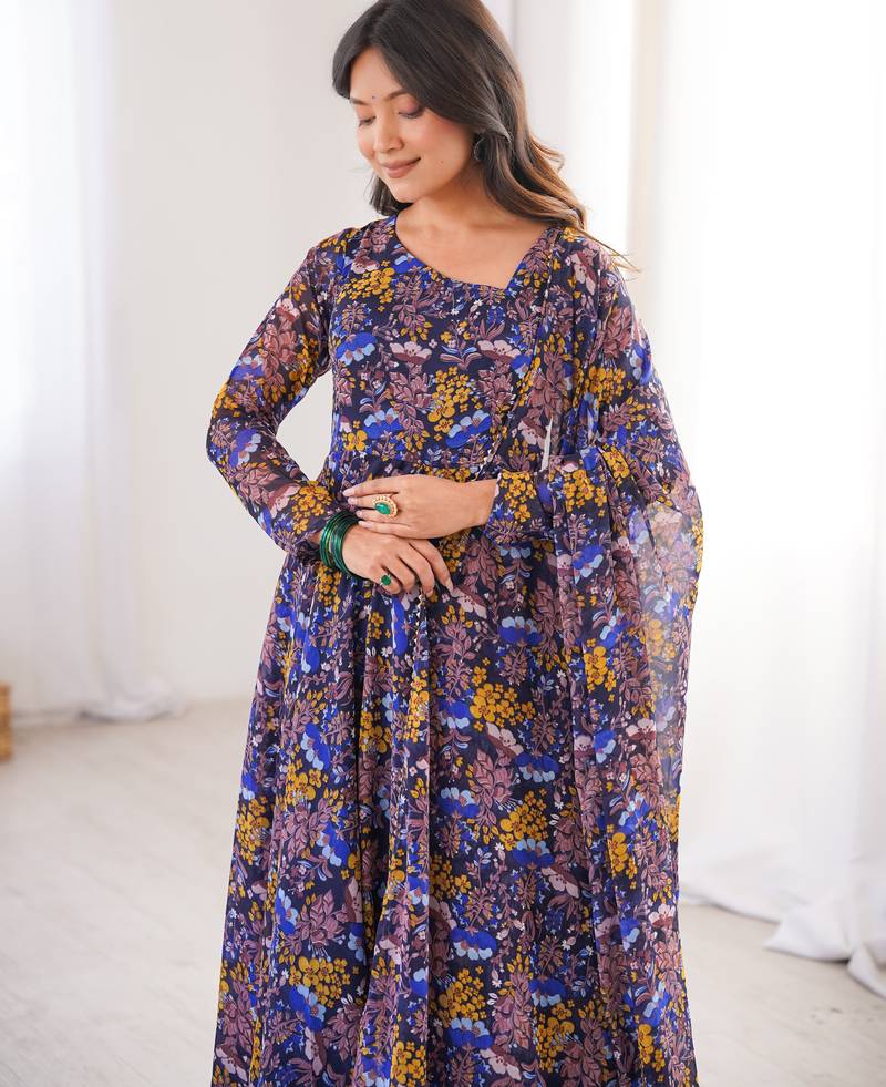 Multicolor printed georgette anarkali kurti