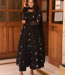 Black printed georgette anarkali kurti