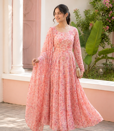 Light pink printed georgette anarkali kurti