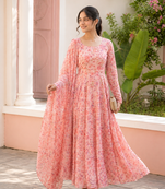 Light pink printed georgette anarkali kurti