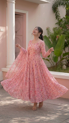 Light pink printed georgette anarkali kurti 3