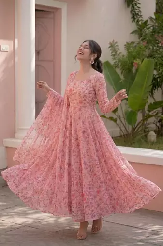 Light pink printed georgette anarkali kurti