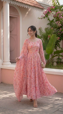 Light pink printed georgette anarkali kurti 4