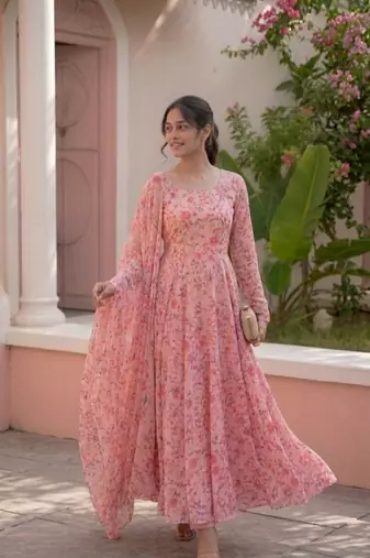 Light pink printed georgette anarkali kurti