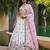Women's Cream-Pink Organza Zarkan, Multi-Color Thread, Golden Sequin Embroidered Lehenga Choli with Dupatta