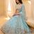 Women's Aqua Blue Organza Zarkan, Multi-Color Thread, Golden Sequin Embroidered Lehenga Choli with Dupatta
