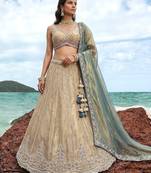 Women's Cream Tissue Beads with zari Embroidered Lehenga Choli with Dupatta