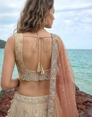 Women's Cream Tissue Beads with zari Embroidered Lehenga Choli with Dupatta 3