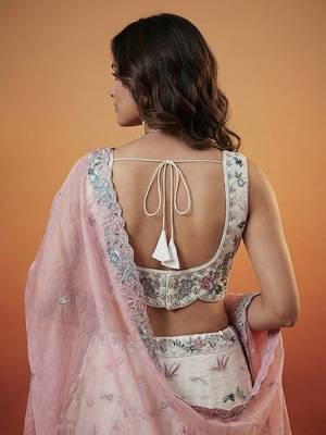 Women's White and Pink Organza Swarovski stones Embroidered Lehenga Choli with Dupatta 3