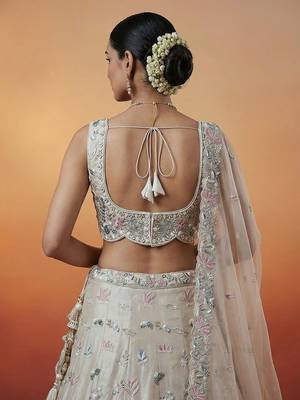 Women's Silver Organza Swarovski stones Embroidered Lehenga Choli with Dupatta 3