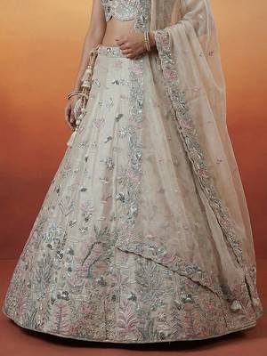 Women's Silver Organza Swarovski stones Embroidered Lehenga Choli with Dupatta 4