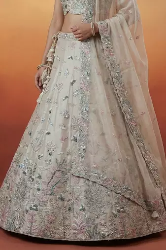 Women's Silver Organza Swarovski stones Embroidered Lehenga Choli with Dupatta