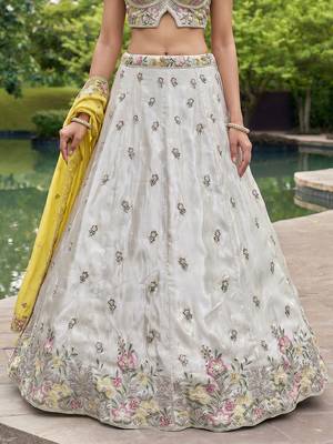 Women's Grey & Mustard Chiffon Beads with Embroidered Lehenga Choli with Dupatta 4