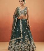 Women's Dark Green Tissue Beads with Embroidered Lehenga Choli with Dupatta