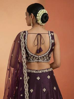 Women's Wine Tissue Beads with Embroidered Lehenga Choli with Dupatta 3