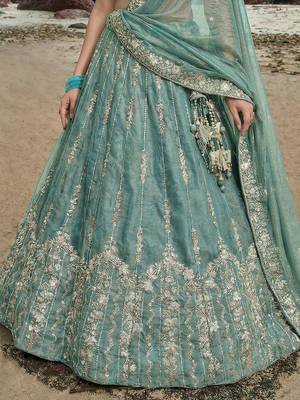 Women's Turquoise Chiffon Beads with Embroidered Lehenga Choli with Dupatta 4