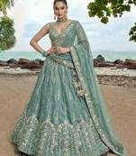 Women's Turquoise Chiffon Beads with Embroidered Lehenga Choli with Dupatta
