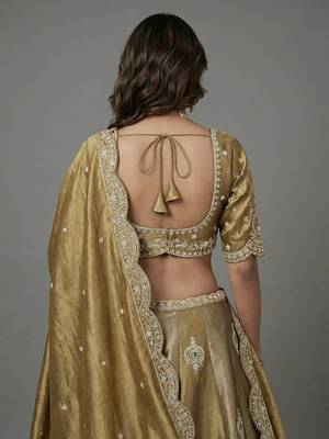 Women's Beige Gold Tissue Beads with Embroidered Lehenga Choli with Dupatta 3