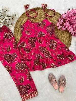 Magenta poly rayon paisley digital printed set for girls kid 6