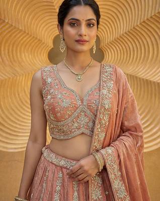 Women's Rust Chiffon Beads with Embroidered Lehenga Choli with Dupatta 2