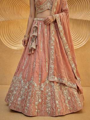 Women's Rust Chiffon Beads with Embroidered Lehenga Choli with Dupatta 4