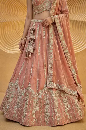 Women's Rust Chiffon Beads with Embroidered Lehenga Choli with Dupatta