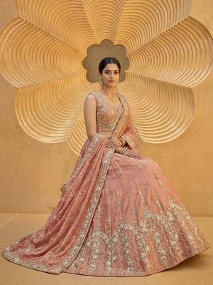 Women's Rust Chiffon Beads with Embroidered Lehenga Choli with Dupatta 1
