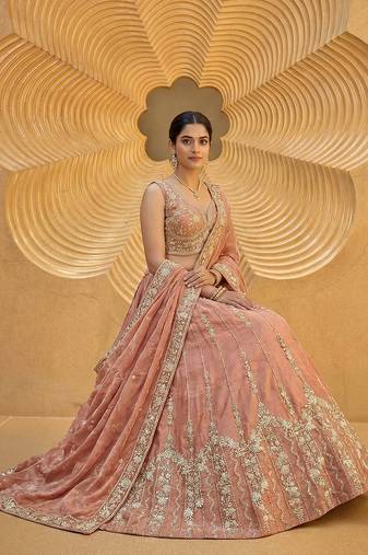Women's Rust Chiffon Beads with Embroidered Lehenga Choli with Dupatta