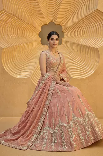 Women's Rust Chiffon Beads with Embroidered Lehenga Choli with Dupatta