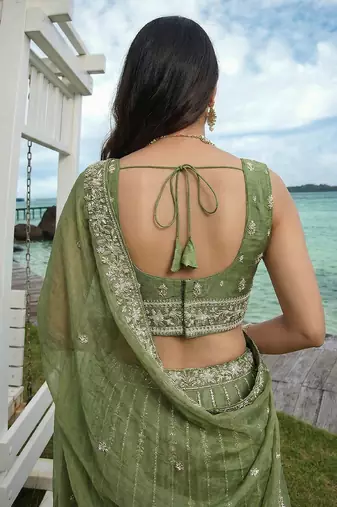 Women's Pista Chiffon Beads with Embroidered Lehenga Choli with Dupatta