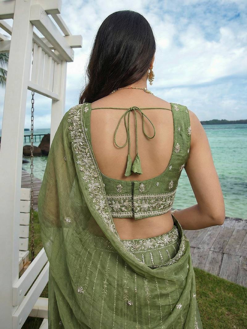 Women's Pista Chiffon Beads with Embroidered Lehenga Choli with Dupatta