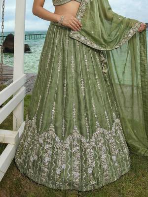 Women's Pista Chiffon Beads with Embroidered Lehenga Choli with Dupatta 4