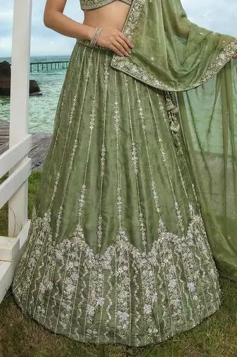 Women's Pista Chiffon Beads with Embroidered Lehenga Choli with Dupatta