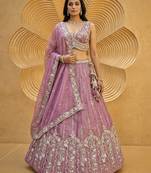 Women's Pink Chiffon Beads with Embroidered Lehenga Choli with Dupatta