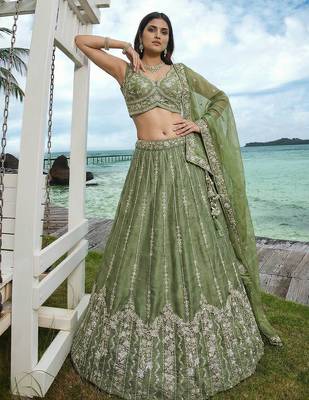Women's Pista Chiffon Beads with Embroidered Lehenga Choli with Dupatta 1