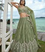 Women's Pista Chiffon Beads with Embroidered Lehenga Choli with Dupatta