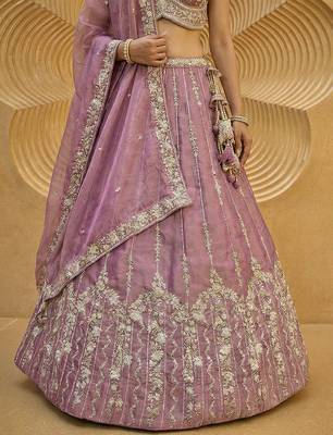 Women's Pink Chiffon Beads with Embroidered Lehenga Choli with Dupatta 3