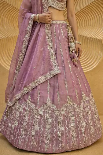 Women's Pink Chiffon Beads with Embroidered Lehenga Choli with Dupatta